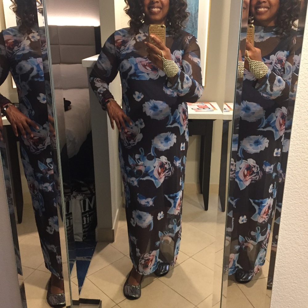 HOST PICK!! Sexy Sheer Long Sleeve Floral Maxi Dress Sz XXXL - Picture 3 of 12